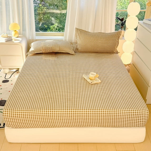AuroraX Queen Size Bed Sheets Cotton Yellow Fitted Sheets,Deep 600 Thread Count Floral Patterned Double Bed Sheet Sold-Separately
