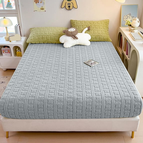 AuroraX Queen Size Bed Sheets Flannel Blue Double Bed Sheet,Fun Prints Striped Deep Fitted Sheets Sold-Separately