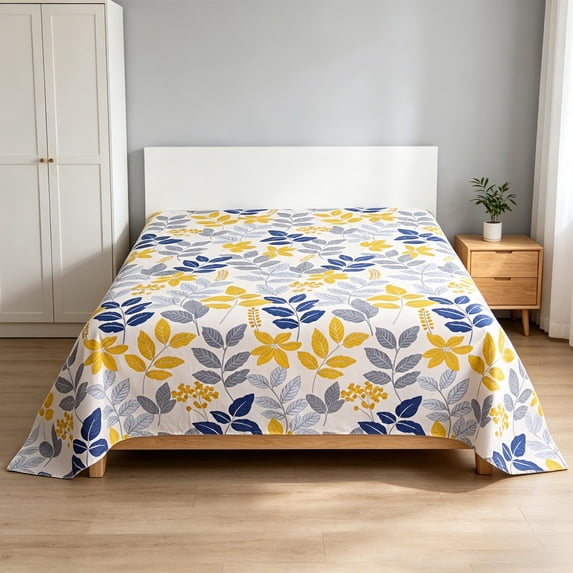 AuroraX Queen Size Bed Sheets White Flat Sheets Cooling,Sold Separately Floral Patterned Printed Double Bed Sheet