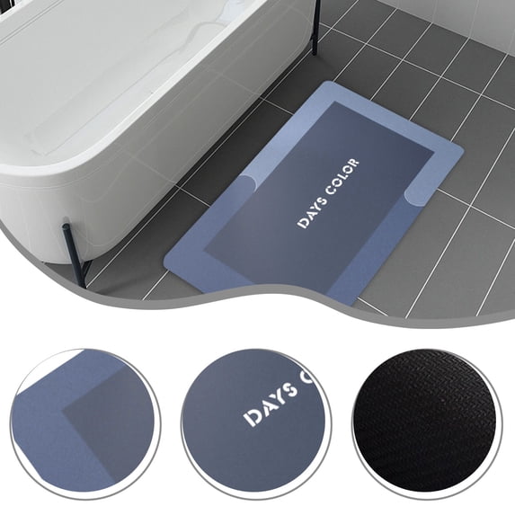 AuroraX Quick Dry Bath Mug Rug Absorbent Non-Slip Backing Rubber Blue Bathroom Mat Rug Machine Washable Minimalist 15x23 Inch
