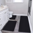thumbnail image 1 of AuroraX Quick Dry Bath Rug Set Of 3 Black Thick Absorbent Non-Slip Backing 2 pcs Bathroom and Toilet Rug Machine Washable Minimalist Wave, 1 of 7