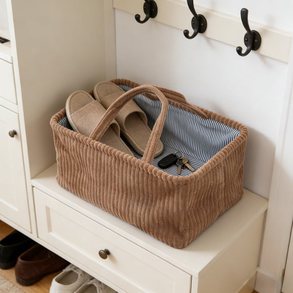AuroraX Quilted Laundry Basket with Handles Foldable Small Plush Flock Laundry Basket for Organizer Square Cute Decorative Brown Storage Hamper for Dirty Clothes Shower Bathroom