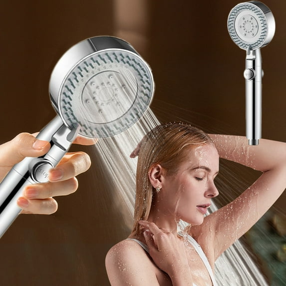 AuroraX Rain Shower Head,Water Filter Silver High Pressure Handheld Showerhead Power Cleaning 5 Modes Reduce Dry Itchy Skin Easy To Install