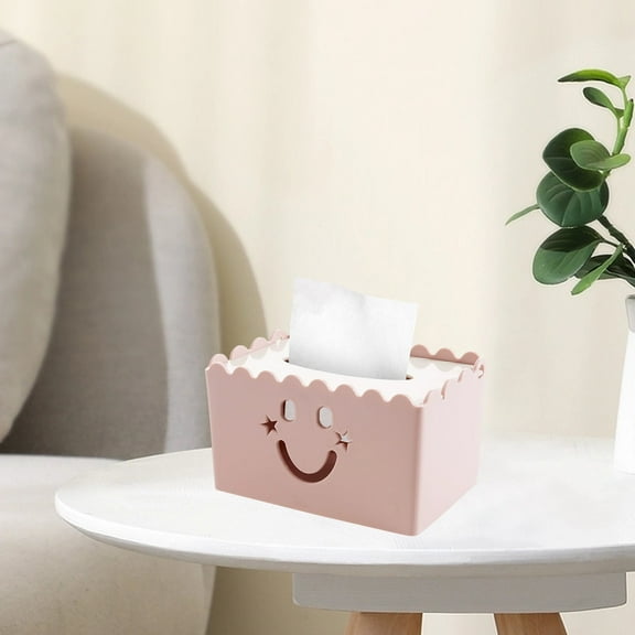 AuroraX Rectangle Tissue Box Cover Funny Pink Modern Cute Facial Tissue Box Holder Decorative Face With Wavy Edges Paper Organizer Dispenser for Living Room,Office,Bathroom Decor