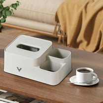 AuroraX Rectangle Tissue Box Cover Modern Cube Beige Stylish & Minimalist Tissue Box Holder with Storage Shelf Decorative Paper Organizer Dispenser for Living Room,Office