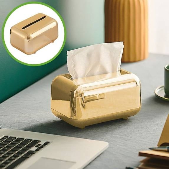 AuroraX Rectangle Tissue Box Cover Modern Decorative Cube Gold Tissue Box Holder Composite Board Cover Paper Organizer Dispenser for Bathroom,Office,Desk Decor