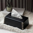 thumbnail image 1 of AuroraX Rectangle Tissue Box Cover Stylish Decorative Black Pu Leather Napkin Holder Cube Art Deco Abbreviated Style Facial Tissue Dispenser for Bedroom,Bathroom,Living Room, 1 of 6