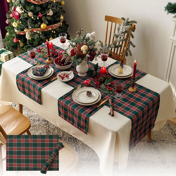 AuroraX Red and Green Christmas Table Runner 72 Inches Long Classic Plaid Christmas Table Runner Xmas Winter Art Deco Dining Merry Table Runner Decoration for Home Party