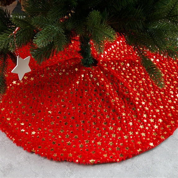 AuroraX Red Sequin Christmas Tree Skirts Merry Classic Stars Xmas Tree Mat Base Cover Soft 35" Ornaments for Xmas Indoor Outdoor Decorations