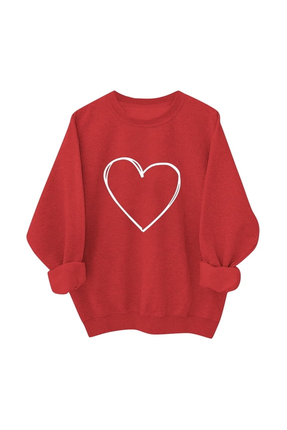 Red Sweatshirts for Women,Valentines Long Sleeve Crew Neck Oversized Pullover Holiday Cotton Valentines Tunic Sweatshirt Funny Gifts for Women