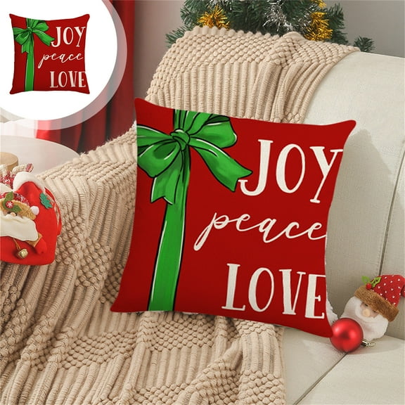 AuroraX Red Throw Pillow Covers Decorative Linen 18x18 Inch Christmas Pillow Cases Outdoor Contemporary Snowflake Letter Bow Cushion Cover Room,Livingroom Decor