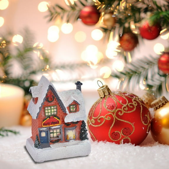 AuroraX Resin Christmas Decoration Luminous Lights Up Modern Figurines Small Iridescent House for Desktop,Office,Birthday Decor