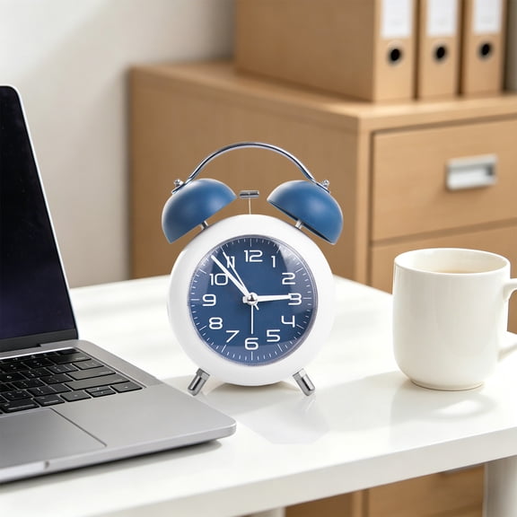 AuroraX Retro Metal Alarm Clock Silent Non Ticking Clock Soft Night Light Ringing Bell Easy Read Dial Analog Display Loud Alarm for Heavy Sleepers Blue