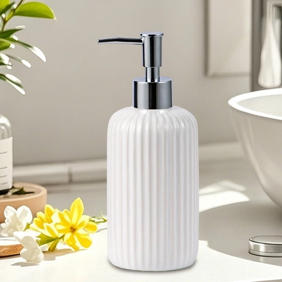 AuroraX Ribbed Glass Shampoo Bottles Shower Gel Pump Bottles with Pump Clear Hotel Reusable Luxury Soap Dispenser Guesthouse White