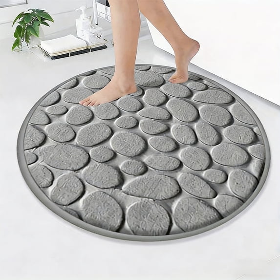 AuroraX Round Cobblestones Bathroom Rugs 32" x 32" Gray Soft Absorbent Washable Bath Mat Quick Dry Non Slip Farmhouse Bath Rug for Bathtub,Shower,Home Decor