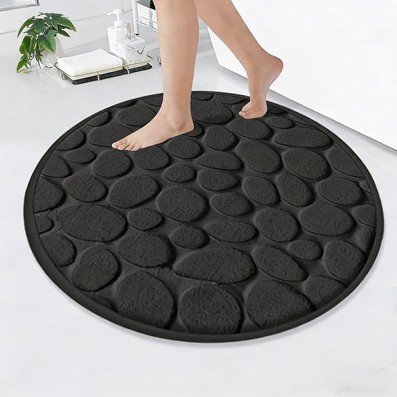 AuroraX Round Cobblestones Bathroom Rugs 32" x 32" Soft Black Absorbent Washable Bath Mat Non Slip Quick Dry Farmhouse Bath Rug for Bathtub,Shower,Home Decor