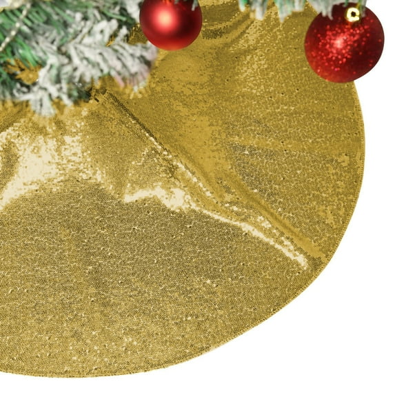 AuroraX Sequin Christmas Tree Skirts Gold Vintage Glitter Xmas Tree Mat 23" for Xmas Holiday Part Decorations