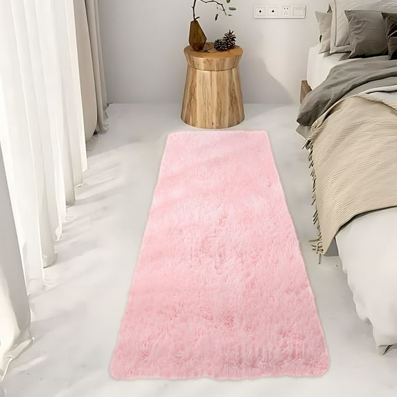 AuroraX Shaggy Bathroom Rug Mat Pink Soft Non-Slip Backing Plush Bath Mat Rug Bohemian 19x62 Inch Solid