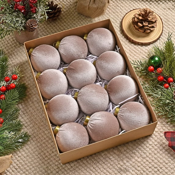 AuroraX Shatterproof Christmas Decoration Set Bohemian Hanging Plastic Ball Ornaments Neutral Decorative 12 Pcs 3.1" Flocked for Christma Tree,Party,Birthday Gifts Decor