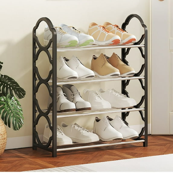 AuroraX Shoe Rack 4 Tier Metal Tall Black Shoe Rack Organizer Free Standing Corner Vertical Space-Saving Sturdy Shoe Storage Organizer for Closet,Entryway,Door