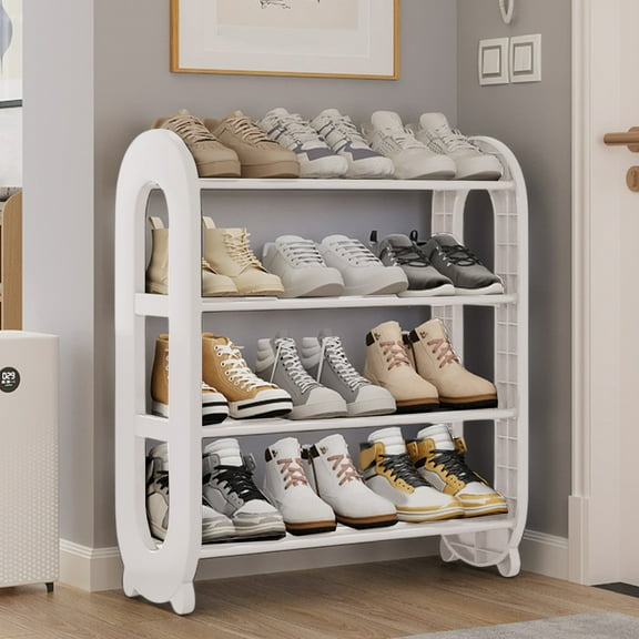 AuroraX Shoe Rack 4 Tier White Cute Shoe Rack Organizer Free Standing Vertical Space-Saving Sturdy Corner Minimalist Shoe Storage Organizer for Closet,Entryway,Door