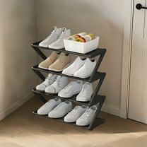 AuroraX Shoe Rack Black Narrow Small 4 Tier Shoe Rack Organizer Corner Space-Saving Free Standing Vertical Sturdy Shoe Storage Organizer for Closet,Entryway,Door