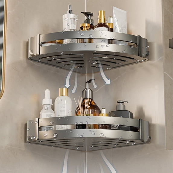 AuroraX Shower Storage Rack Bathroom Organizer,Multifunctional Corner Space Saving Wall-Mounted Toilet Tank Rack Gray