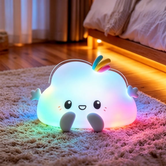 AuroraX Silicone Cloud Night Light Squeeze Stress Relief Lamp Rechargeable Touch Control RGB Color Dimmable Night Light for Home Decor White