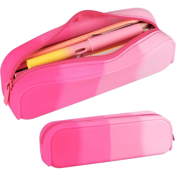 AuroraX Silicone Pink Pencil Case,Durability Water-Resistant Pencil Pouch,Gradient,For Study