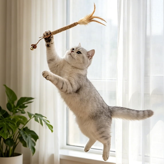 AuroraX Silvervine Cat Chew Wand Natural Sisal Rope Cat Wand Durable Non-Toxic Teeth Cleaning Long Lasting Interactive Cat Toy for Boredom Relief Brown