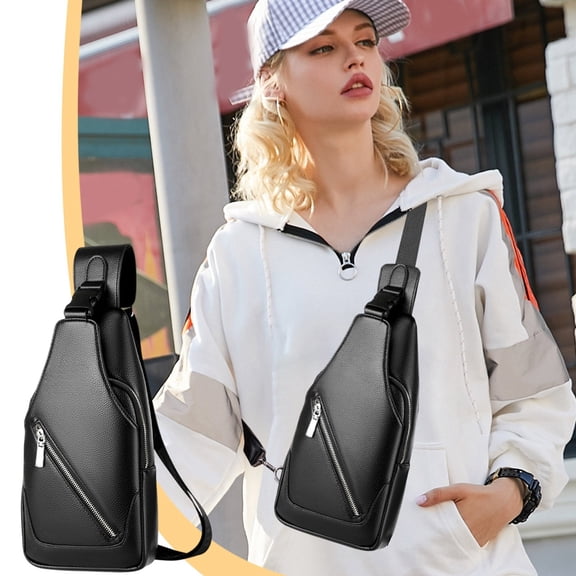 AuroraX Sling Bag,Black Crossbody Bag for Personal Item,Headphone Port Multiple Colors Adjustable Strap Vertical Pocket Daypack