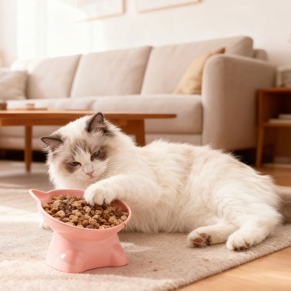 AuroraX Slow Feeder Cat Bowls Elevated No Spill Dog Bowl for Small Medium Dog Cat,Cute Whisker Friendly Tilted Cat Food Dish,Puppy Dog Kitten Small Pet Supplies(Pink)