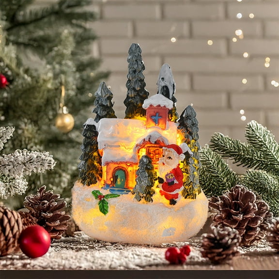 AuroraX Small Decorations Snowman Christmas Gingerbread House Red Ornament with LED Lights,Home Decor Living Room Themed Party Party Supplies