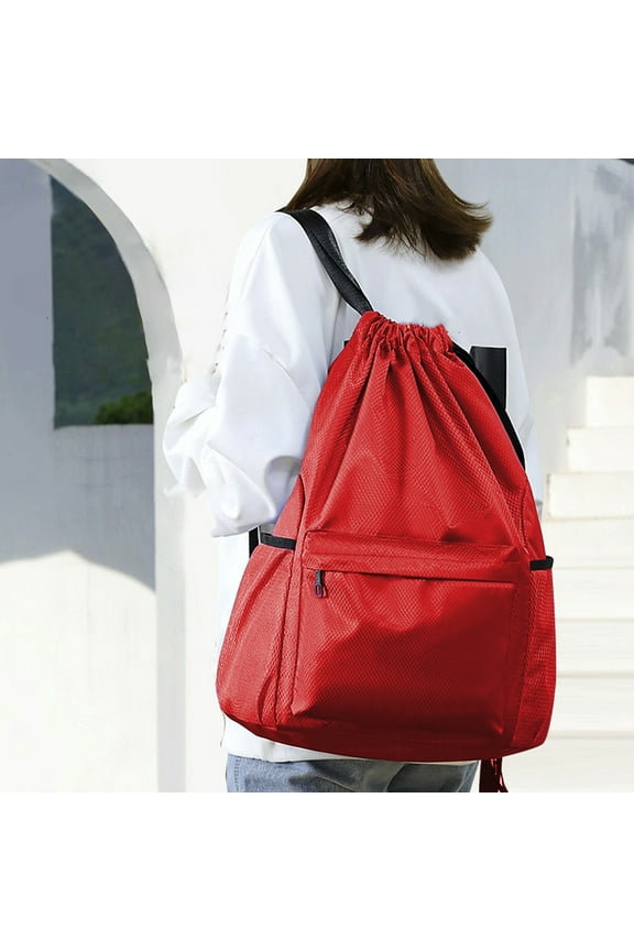 Small Drawstring Backpack for Women,Waterproof Lightweight Hiking Backpack for Personal Item,Red Work Camping College School Backpack