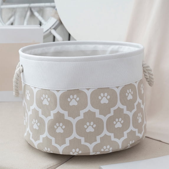 AuroraX Small Laundry Basket with Handles Quilted Foldable Canvas Laundry Basket for Organizer Decorative Cute Round Beige Storage Hamper for Dirty Clothes Blanket Toy