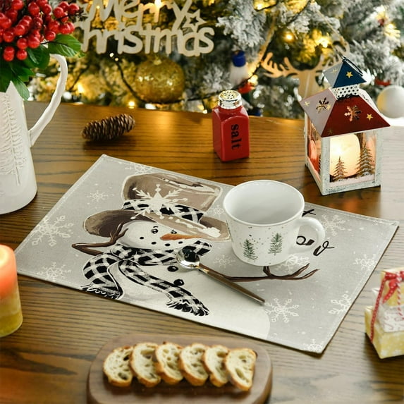AuroraX Small Red Christmas Table Placemats 18x12 Inch Snowman Christmas Table Placemats Xmas Dining Bohemian Winter Merry Table Runner Decor for Home Party