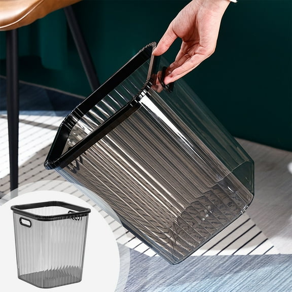 AuroraX Small Trash Can Black Rectangle 2.4 Gallon Transparent Wastebasket Plastic Art Deco Garbage Bin for Bathroom Office Vanity