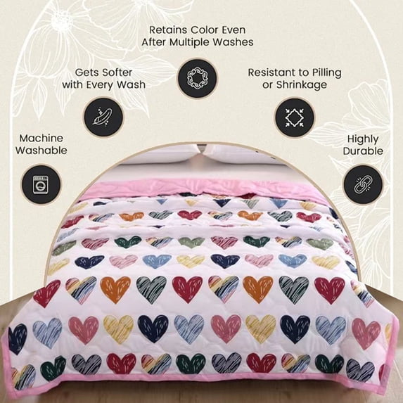 AuroraX Soft Bed Blanket Throw Size Cute Floral Cooling Silky Cotton Throw Blankets Lightweight Cozy Breathable Quilted Summer Quilt for Bedroom Dorm Sofa