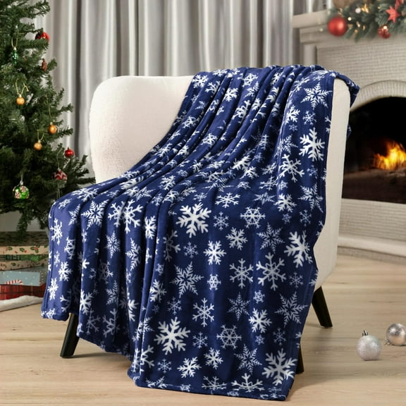 AuroraX Soft Blankets and Throws Blue Christmas Microfiber Breathable Throws Fall Christmas Decor 40x50 Inches Snowflakes