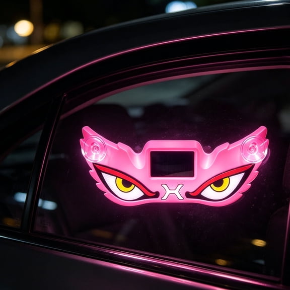 AuroraX Solar Demon Eye LED Car Window Light Suction Cup Dynamic Windshield Ambient Lamp Solar Lights Outdoor Waterproof No Drill Flicker Signal Warning Lights for SUV Trucks Pink