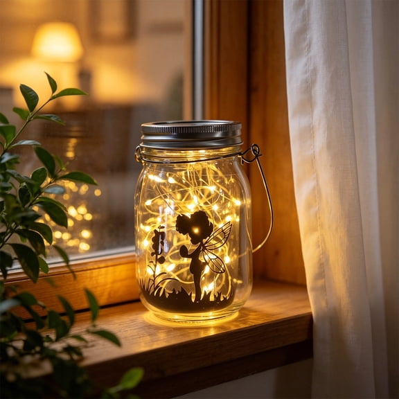 AuroraX Solar Masons Jar Lights with Hanger Hanging Magical Patio Lights in Glass Lanterns Decorative Solar Lights White