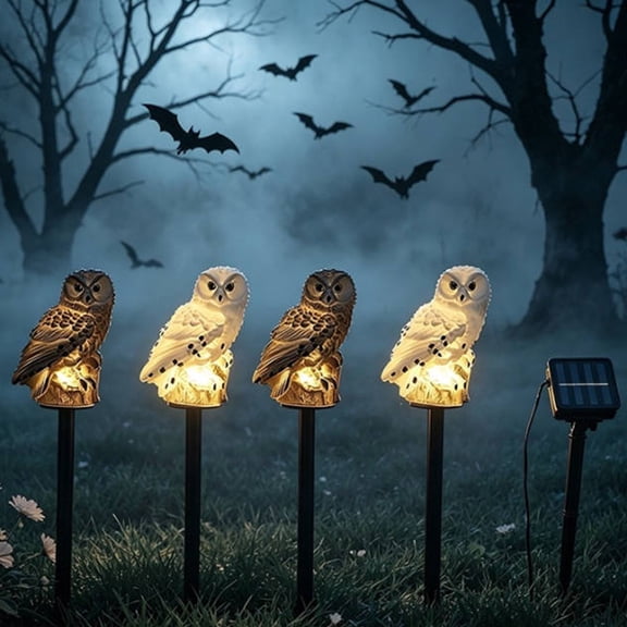 AuroraX Solar Powered Owl Lights Outdoor Solar Lights for Yard Decorative LED Gray White Waterproof Outdoor Garden Decor Gray