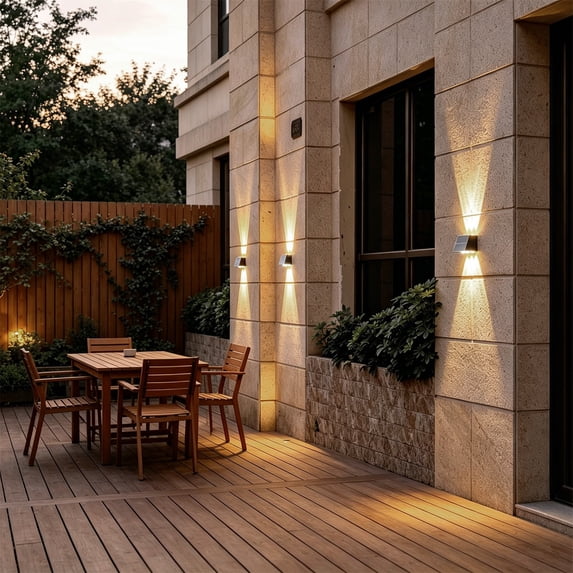 AuroraX Solar Powered Wall Light Outdoor Solar Lights for Yard Decorative Double Head Dusk to Dawn Waterproof Color Changing Outdoor Wall Lighting Yellow