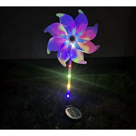 AuroraX Solar Powered Windmills with Lights Waterproof Inground LED Light Stakes Outdoor Summerween Decor
