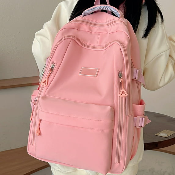 AuroraX Solid Backpack with 3 Compartment,Lightweight Backpack for Everyday,Commuter Bookbag Fit A Laptop,for Travel,College,Work,for Women,Light Pinkish Red