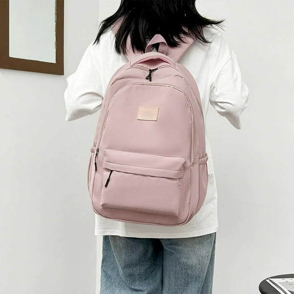AuroraX Solid Backpack for Everyday,Lightweight Durable Bookbag with 3 Compartment,Versatile Laptop Backpack,for Travel,College,Work,for Women,Pink