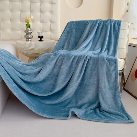AuroraX Solid Bed Blanket Twin/Twin-Xl Size Soft Fuzzy Flannel Throw Blankets Breathable Warm Cozy Lightweight Blankets for Home Dorm Sofa All-Season,Light Blue