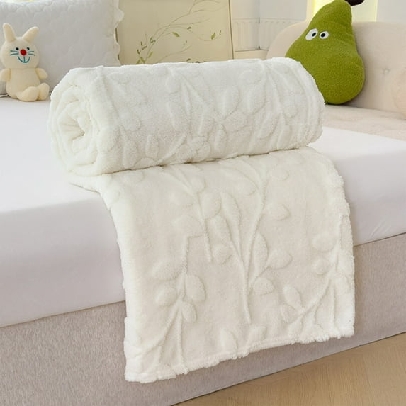 AuroraX Solid Color Jacquard Fleece Throw Blanket White Soft Warm Winter Blanket for Sofa Bed 39"x59" Cozy Throw