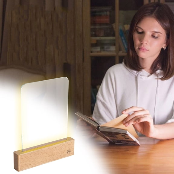 AuroraX Solid Wood Flat Reading Light USB Charging Desk Lamp LED Dimmable Touch Control Portable Eye Care Reading Light for Dorm Brown