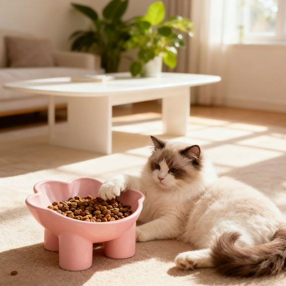 AuroraX No Spill Dog Bowl Elevated Slow Feeder Cat Bowls for Indoor Cat Dog,Tilted Whisker Friendly Cute Cat Food Dispenser,Small Pet Puppy Dog Kitten Supplies(Pink)